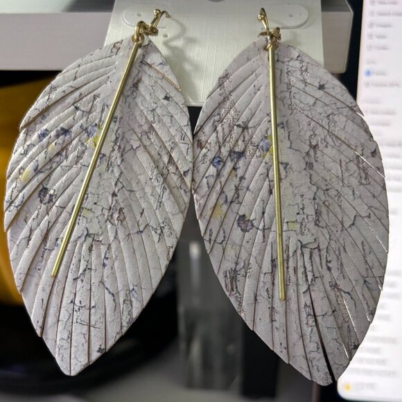 Coronet Jewelry - Coronet Lavender Floral Faux Leather Feather Leaf Fringe Statement Earrings NEW